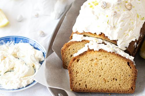 Slice of fresh baked homemade lemon cake - 2269678