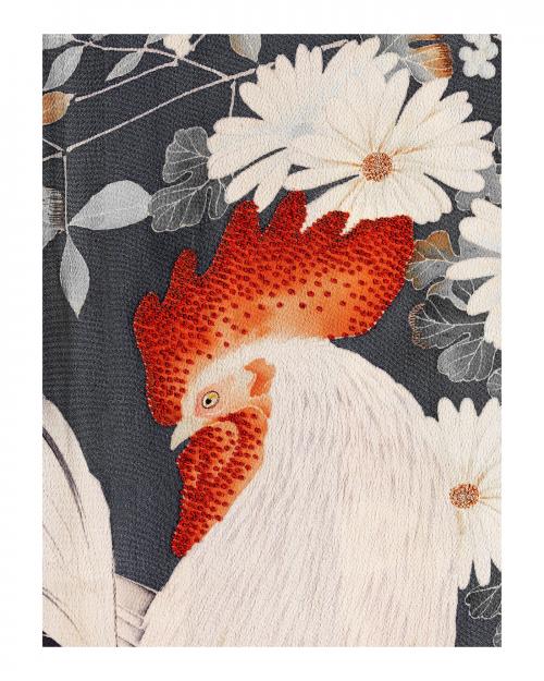 Rooster pattern on kimono fabric vintage illustration wall art print and poster design remix from original artwork. - 2270022