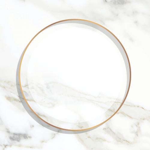 Round gold frame on white marble background vector - 1221635