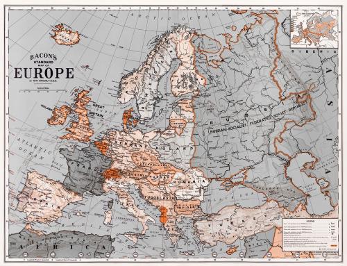 Bacon's standard map of Europe vintage illustration, remix from original artwork. - 2271083