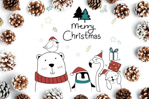 Cute Merry Christmas greeting card mockup - 520016