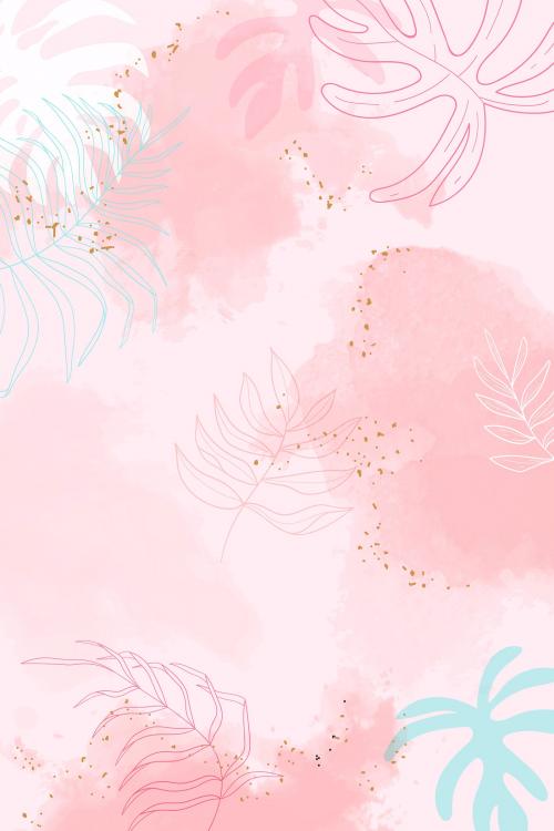 Pink leafy watercolor background vector - 1222780