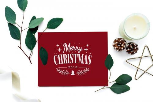 Merry Christmas 2018 greeting card mockup - 520025