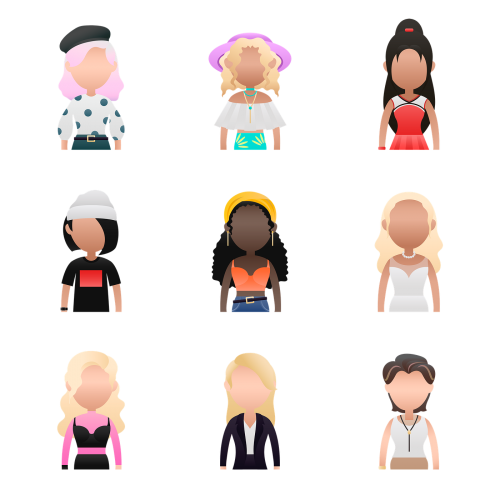 Set of diverse women avatar character transparent png - 2023810