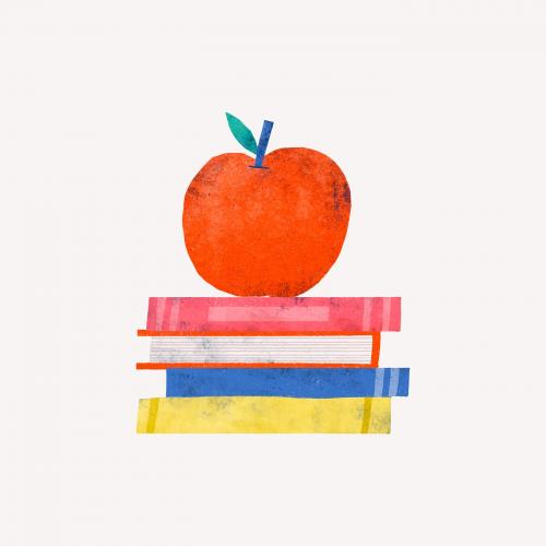 Apple doodle on a pile of books vector - 1224981