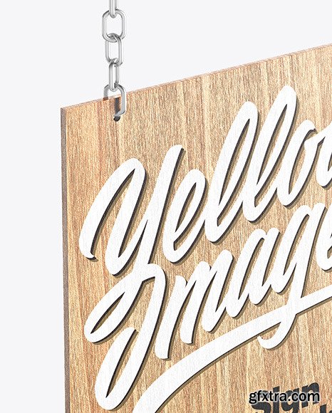 Wooden Sign w/ Metallic Chain Mockup 60851