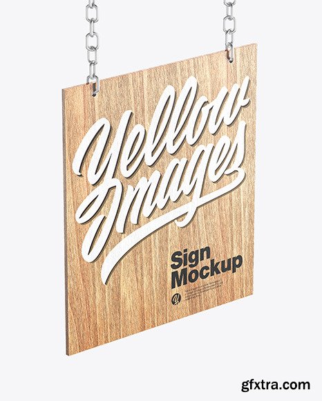 Wooden Sign w/ Metallic Chain Mockup 60851