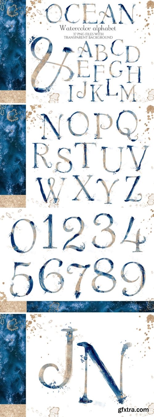 Abstract Watercolor Blue & Gold Alphabet 4264631