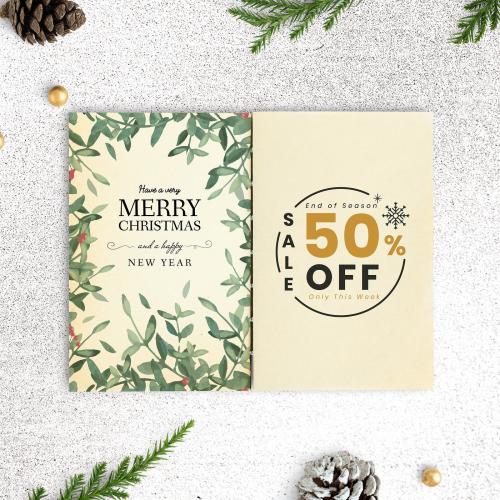 Merry Christmas and Happy New Year greeting card mockup - 520104