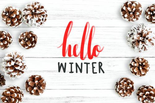 Hello Winter typography on table mockup - 520105