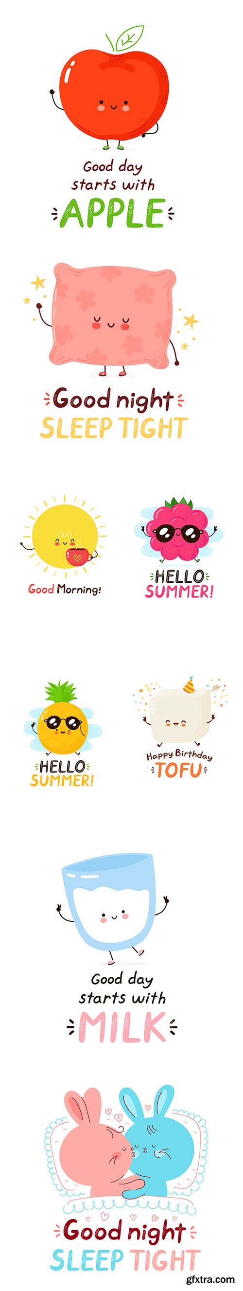 Cute Happy Card Cartoon Character Illustrations