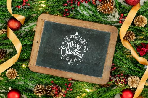 Merry Christmas greeting on a blackboard mockup - 520129