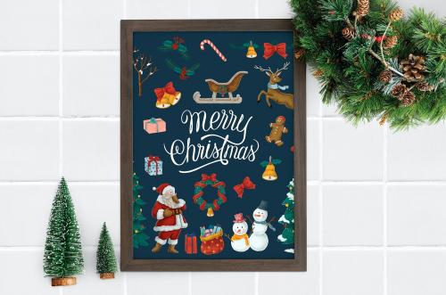 Merry Christmas poster in a frame mockup - 520162