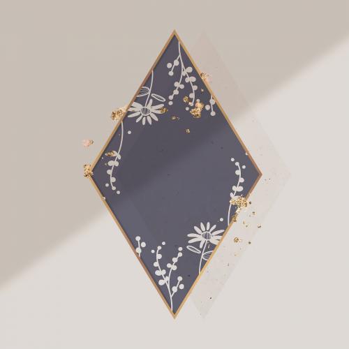 Golden floral rhombus frame vector - 1217476