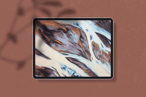 Digital tablet mockup on brown background vector - 1217809