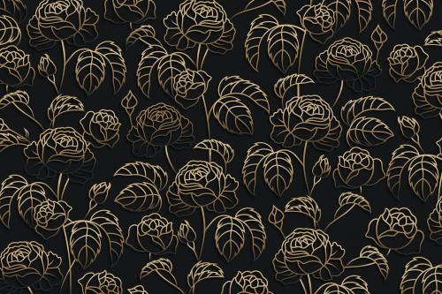 Gold floral pattern on black background vector - 1218090