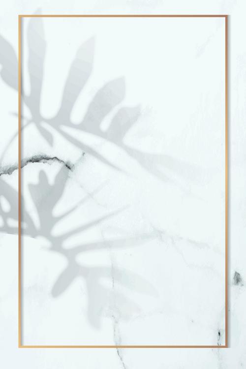 Gold frame with philodendron radiatum leaf pattern on white marble background vector - 1218138