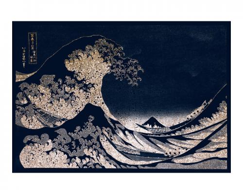 The Great Wave off Kanagawa vintage illustration wall art print and poster remix from original painting by Katsushika Hokusai. - 2265738