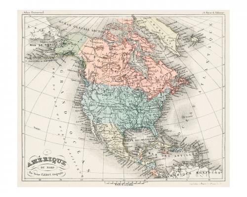 North America map vintage illustration wall art print and poster design remix from original artwork. - 2267086