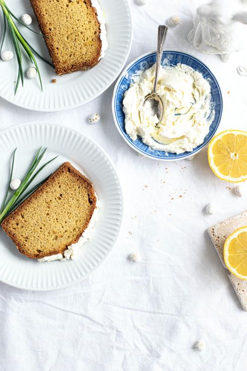 Slice of fresh baked homemade lemon cake - 2269701