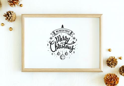 Merry Christmas illustration in a frame mockup - 520226