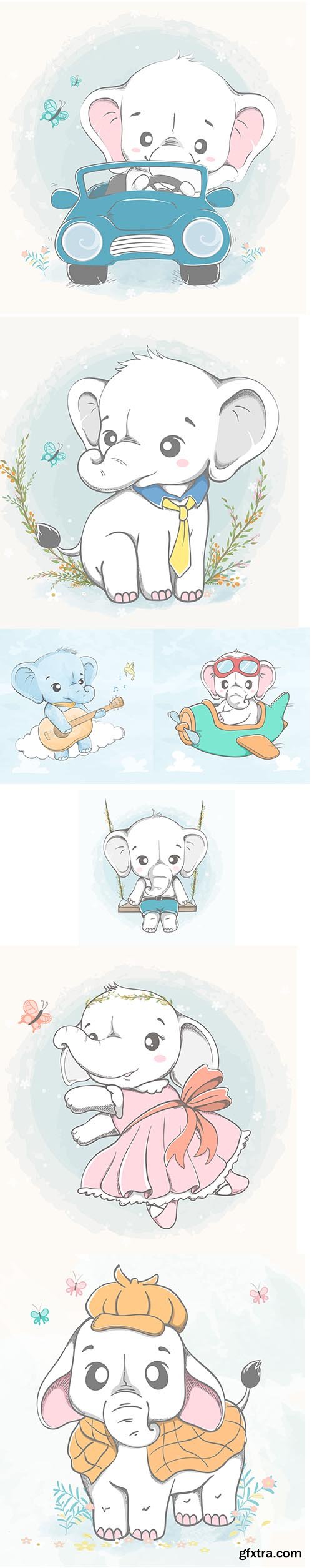 Cute elephant cartoon hand drawn illustration