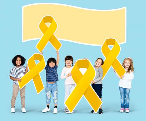 Kids holding golden ribbons supporting childhood cancer awareness - 504238