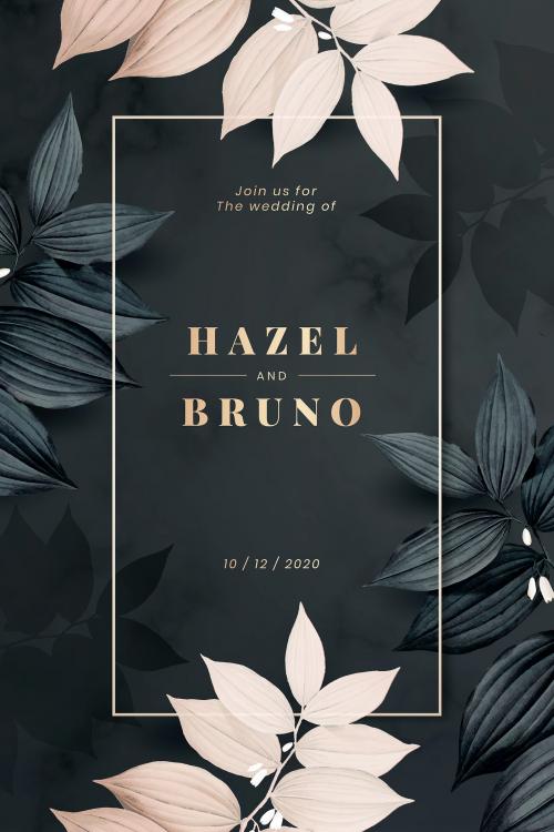 Black botanical wedding invitation card vector - 1224843