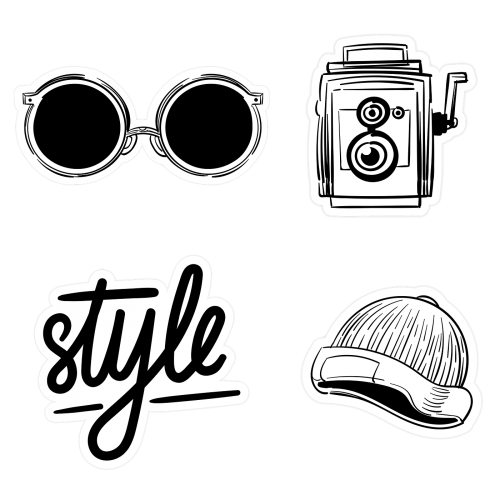 Set of black and white sticker doodle transparent png - 2035062