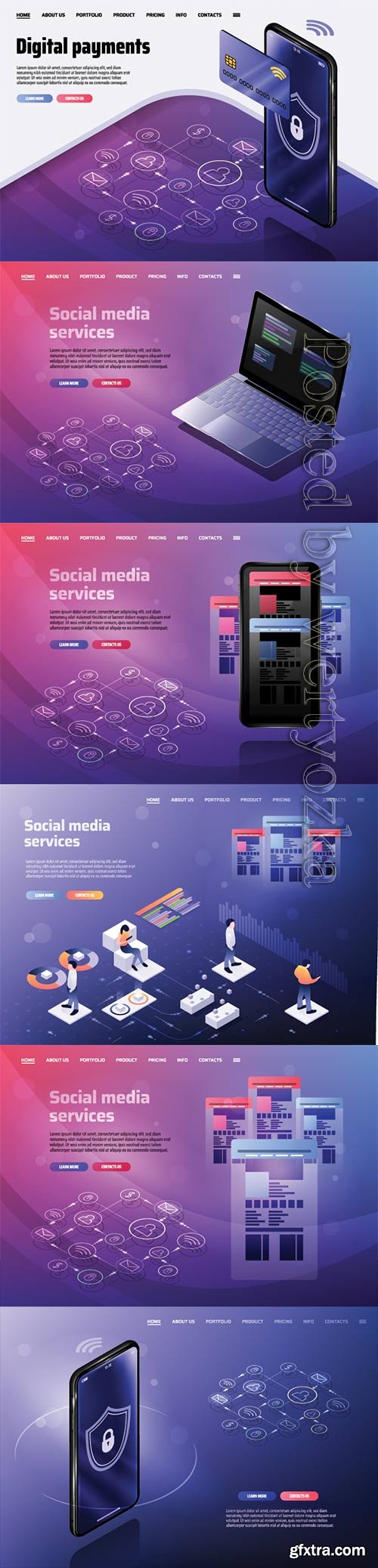 Isometric landing page email service or mobile app flat concept