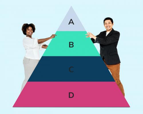 Man and woman holding a pyramid graph - 504286