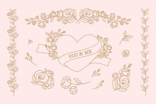 Heart and floral doodle collection vector - 1189500