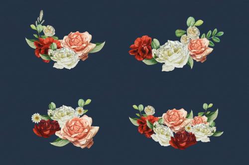 Flower bouquet design elements vector set - 1205812