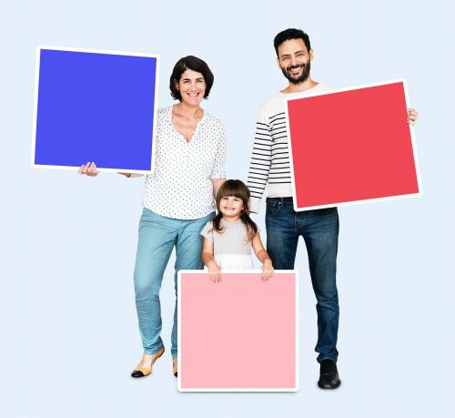 Happy family with colorful square boards - 504341