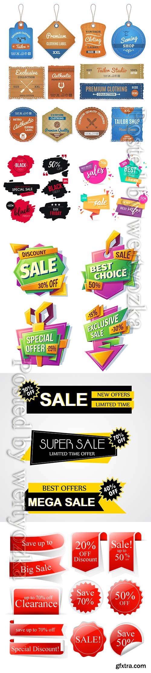 Collection of shiny discount vector stickers and labels