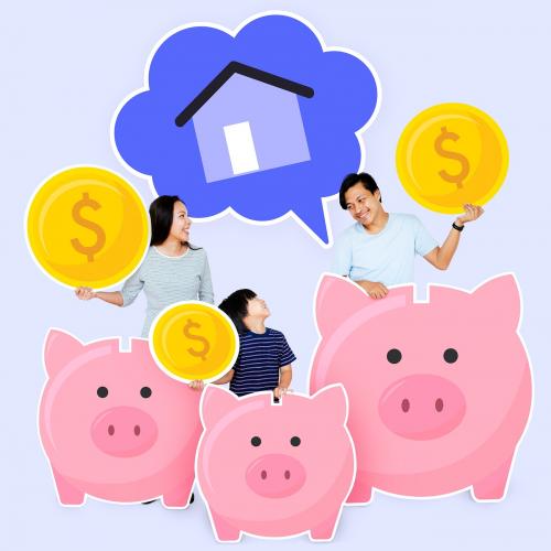 Happy family saving for a future house - 504421