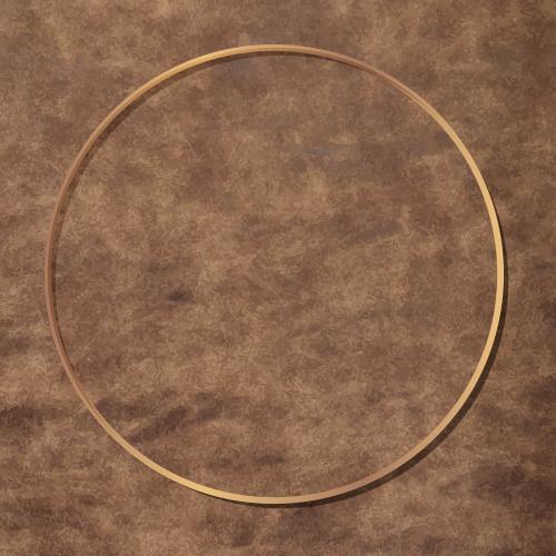 Round gold frame on brown leather background vector - 1221611