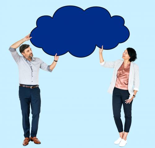 A man and woman holding a cloud board - 503971