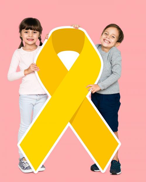 Kids holding a golden ribbon supporting childhood cancer awareness - 504052