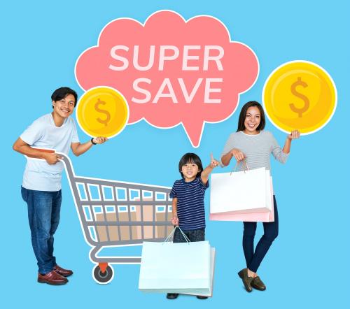 Happy family shopping a super save deal - 504059