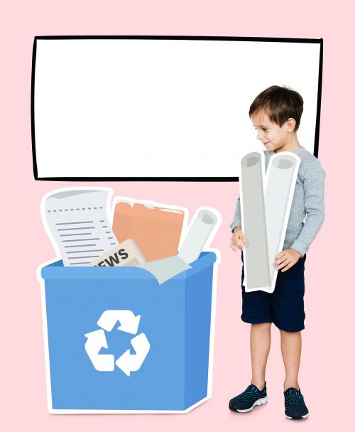 Young boy collecting papers for recycling - 504080