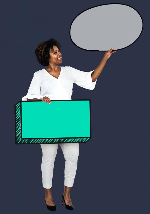 African American woman holding blank boards - 504088