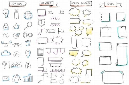 Hand drawn visual thinking elements vector set - 1200062