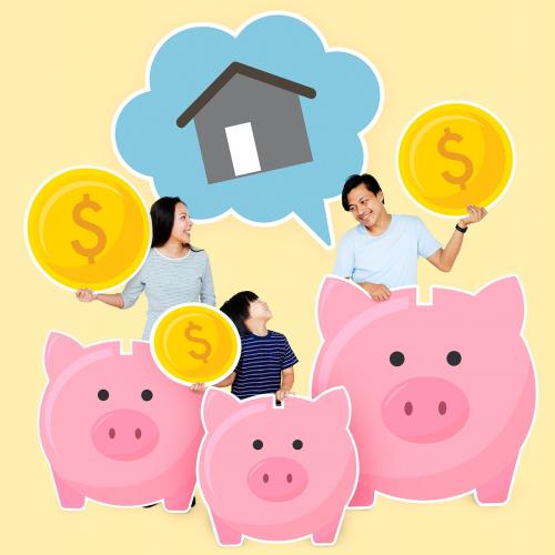 Happy family saving for their future house - 504111