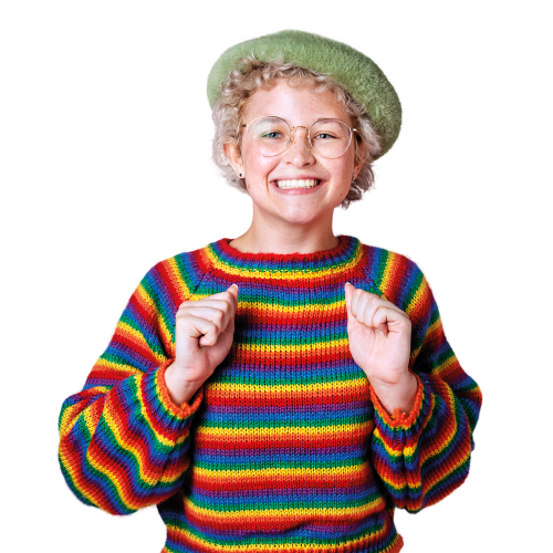 Cheerful woman in a colorful jumper transparent png - 2227135