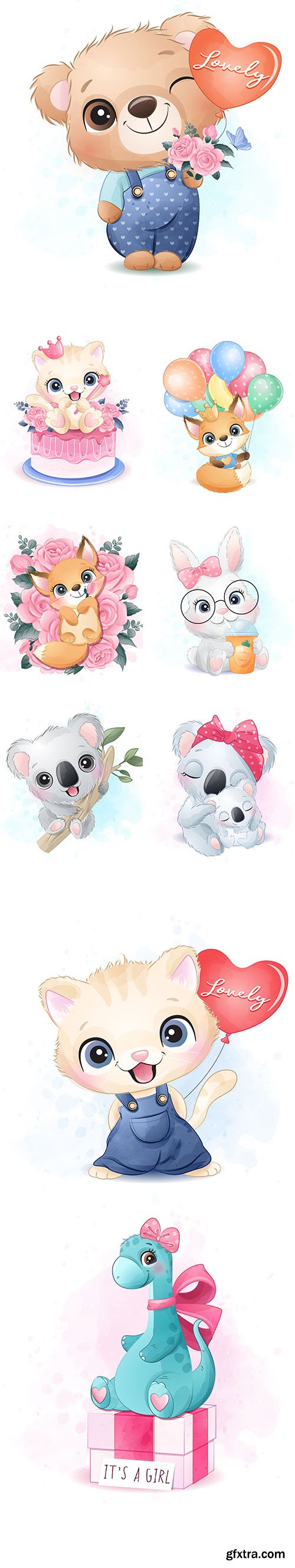 Little Cute Cartoons Animals Illustrations