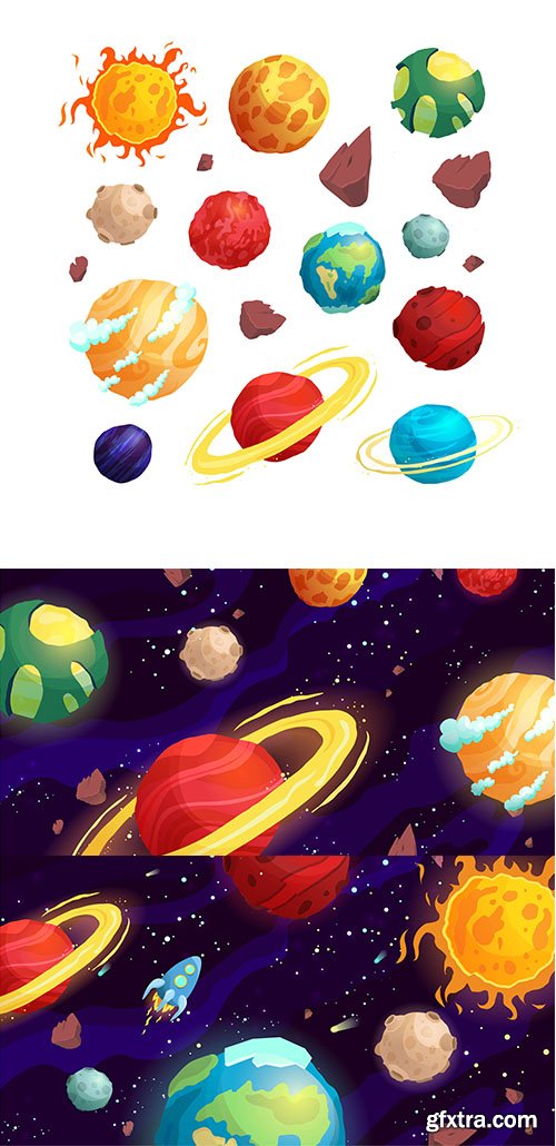 Space Planets Cartoons Illustration