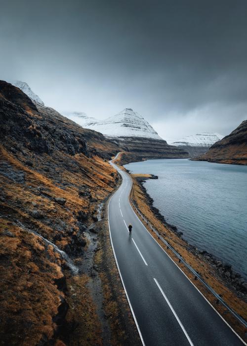 Scenic freeway by the lake on Faroe Islands - 2255776