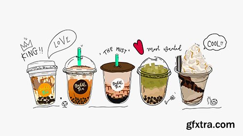 Collection of bubble tea, pearl milk tea and coffees