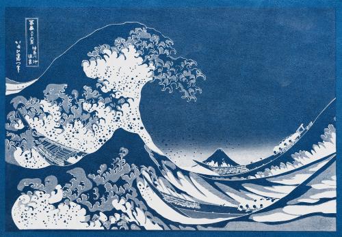 Great Waves of Kanagawa vintage design, remix from original painting by Hokusai - 2262641